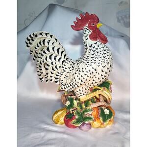 Fitz & Floyd Porcelain Rooster Figurine Hand-Painted Farmhouse Country Decor